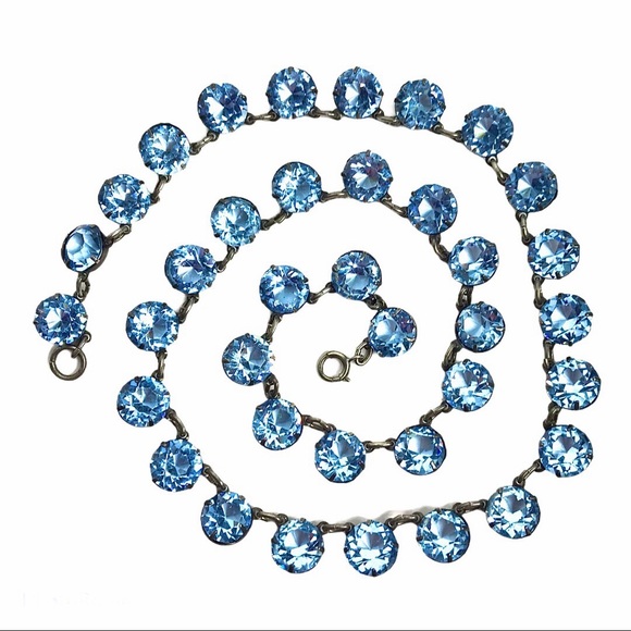 Vintage Crystal Blue Glass Necklace Czech